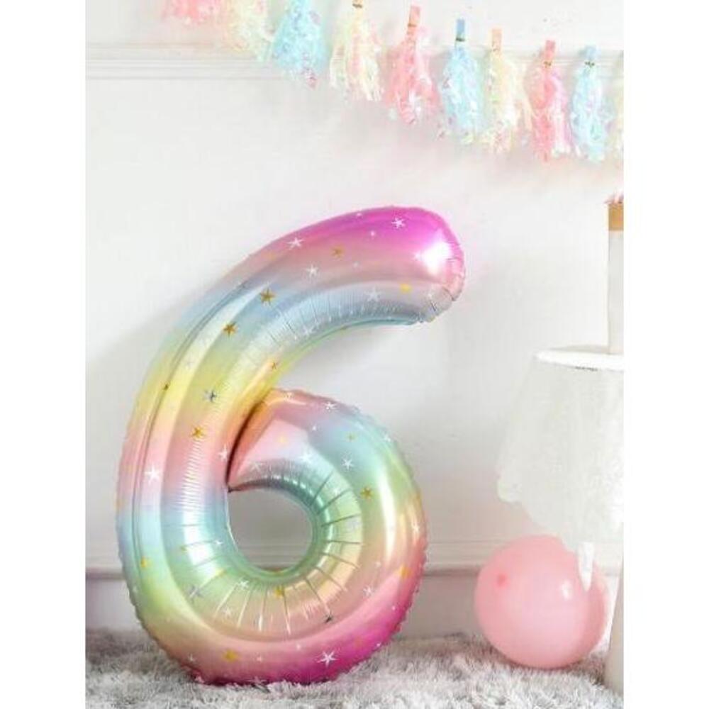 NEW Kids Mylar Balloon Set Large Rainbow Stars Number 6 Birthday Party Decor